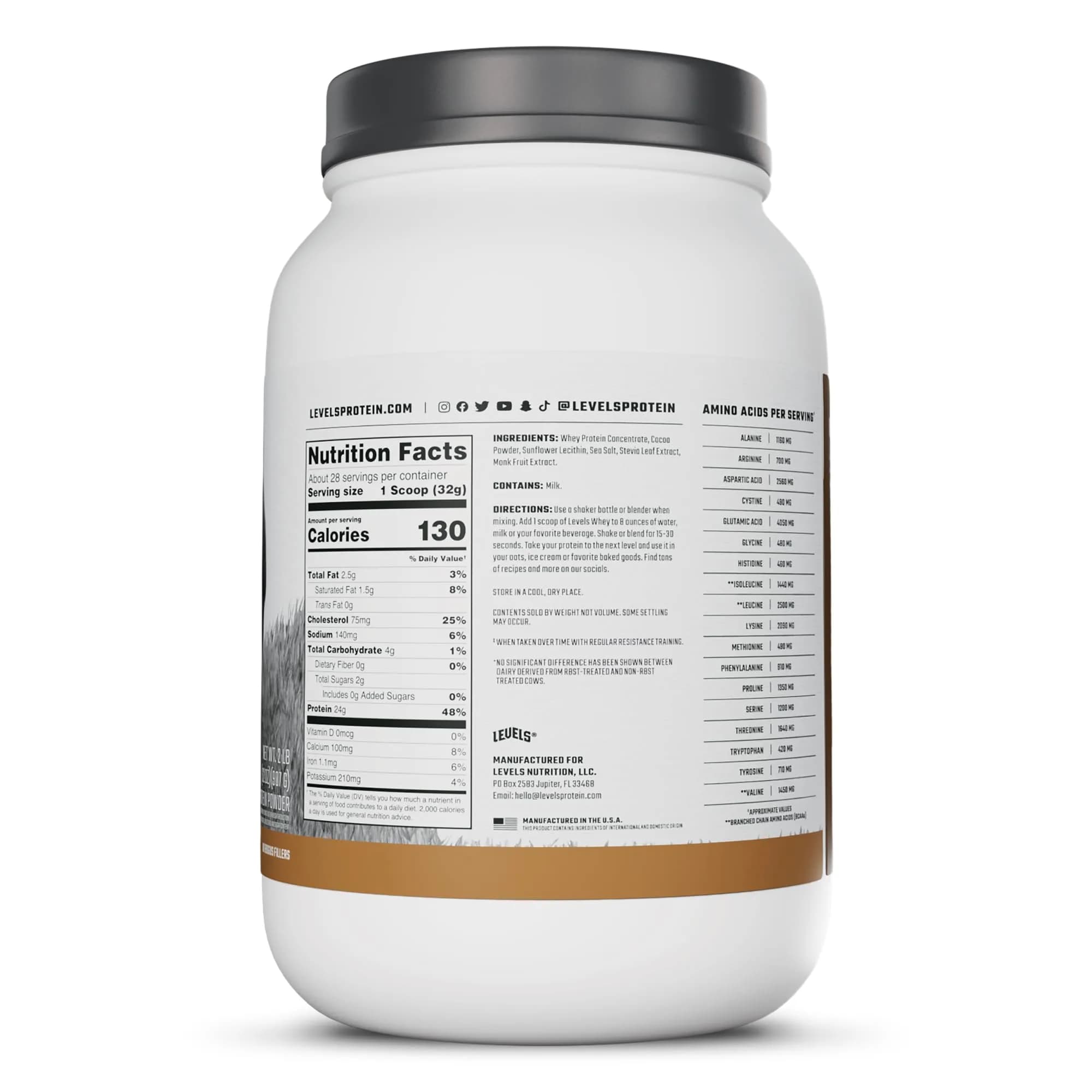 Levels Grass Fed Whey Protein Powder Double Chocolate 2LB (907g) | High Protein Supplement Powder - view 8