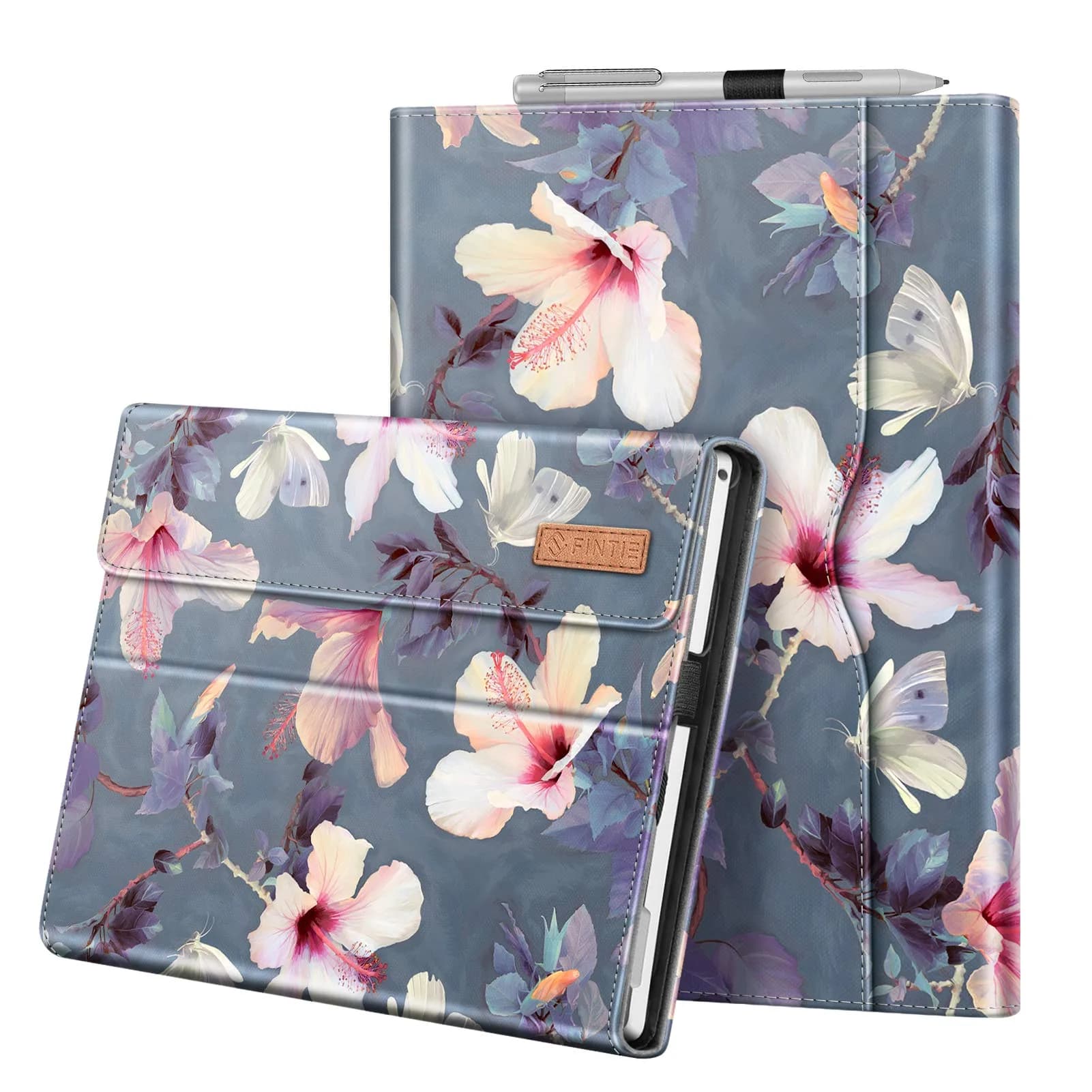 FINTIE Case for 12.3 inch Microsoft Surface Pro 7 Plus, Pro 7/6/5/4/3 | Multi-Angle Kickstand & Premium Synthetic Leather — blooming hibiscus