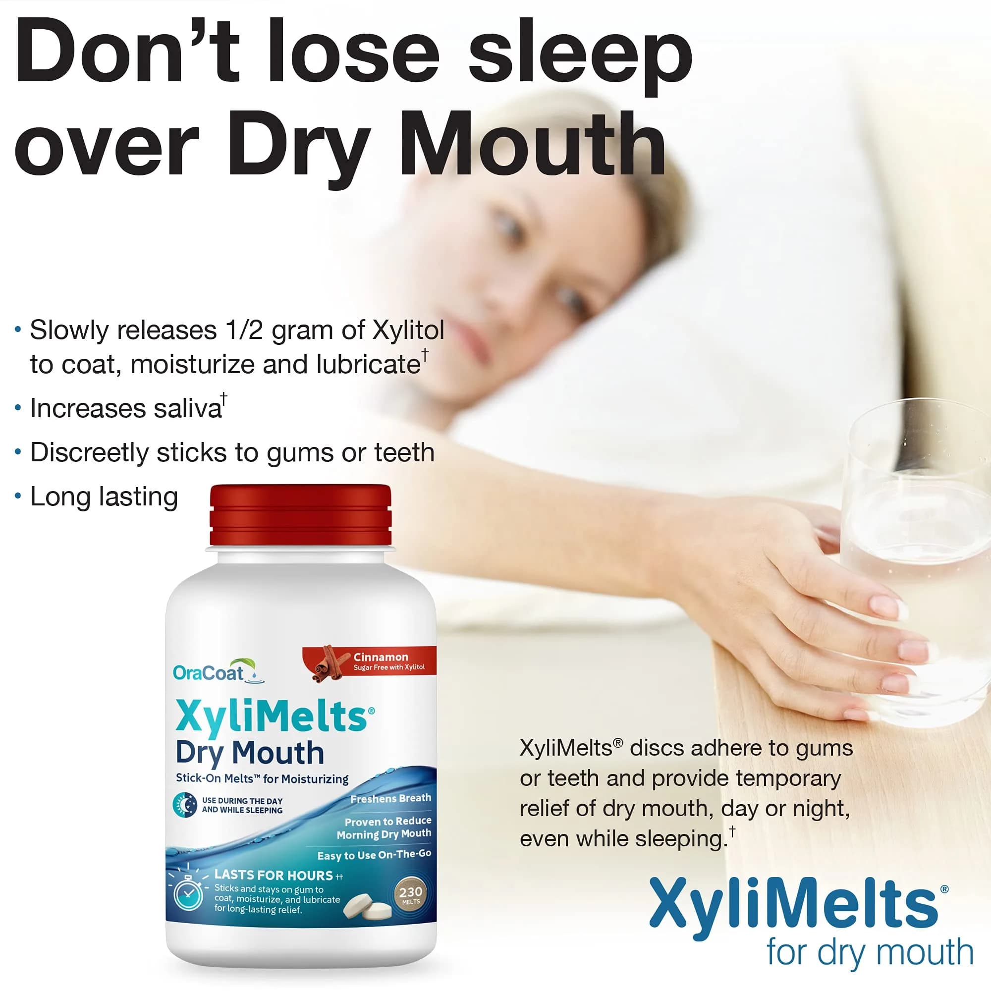 Oracoat XyliMelts Dry Mouth Adhering Discs Cinnamon 230 Count | 8-Hour Nighttime Relief - view 4