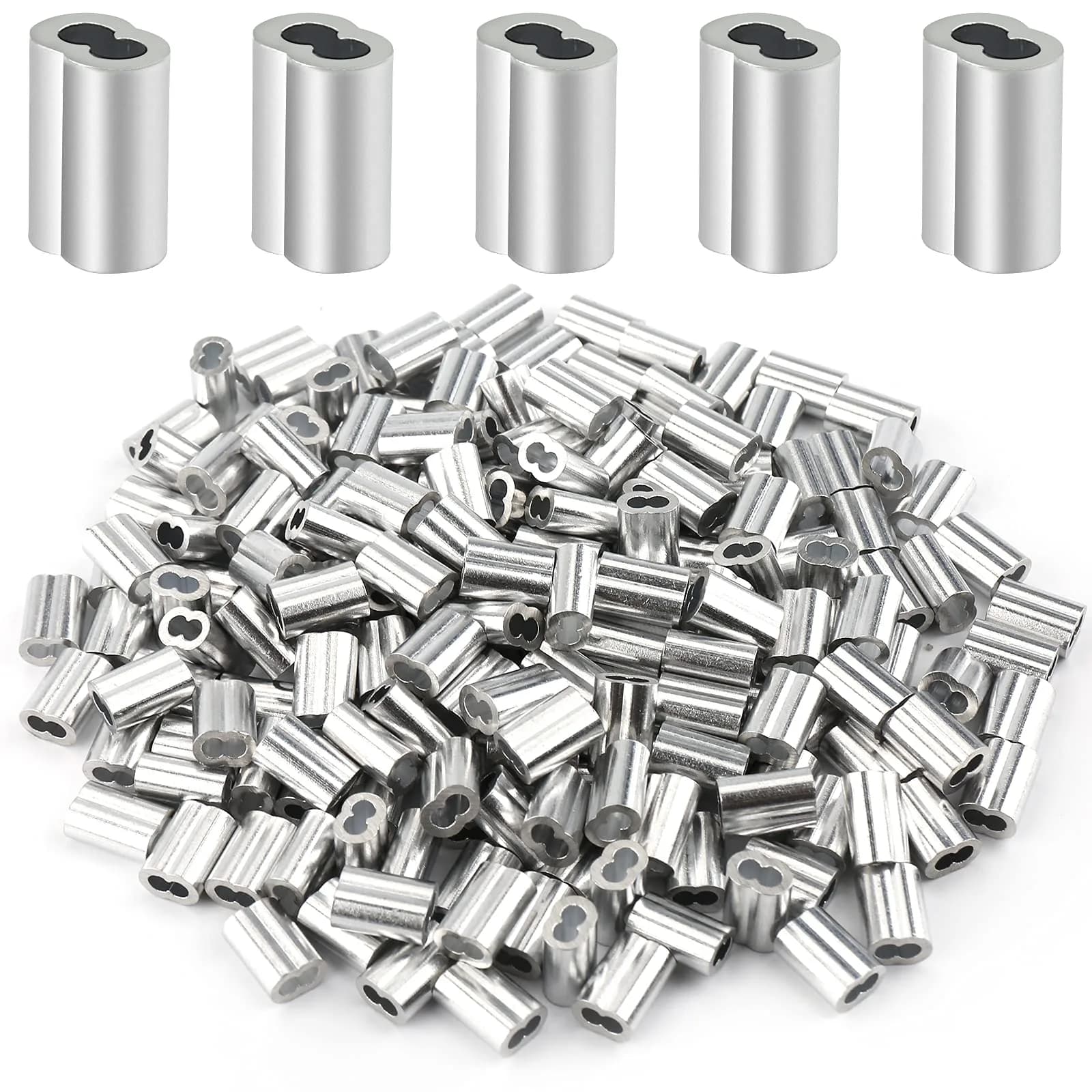 Marvelity Aluminum Crimp Loop Sleeves 1/16" Wire Rope | Heavy Duty Aluminum Ferrules for Rope & Cable - main product image
