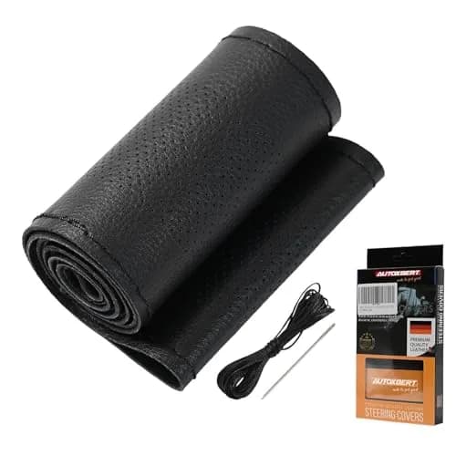 AUTOXBERT Genuine Leather Steering Wheel Cover 38cm (15 Inch) | Hand-Sewn Wrap for Enhanced Grip thumbnail 1