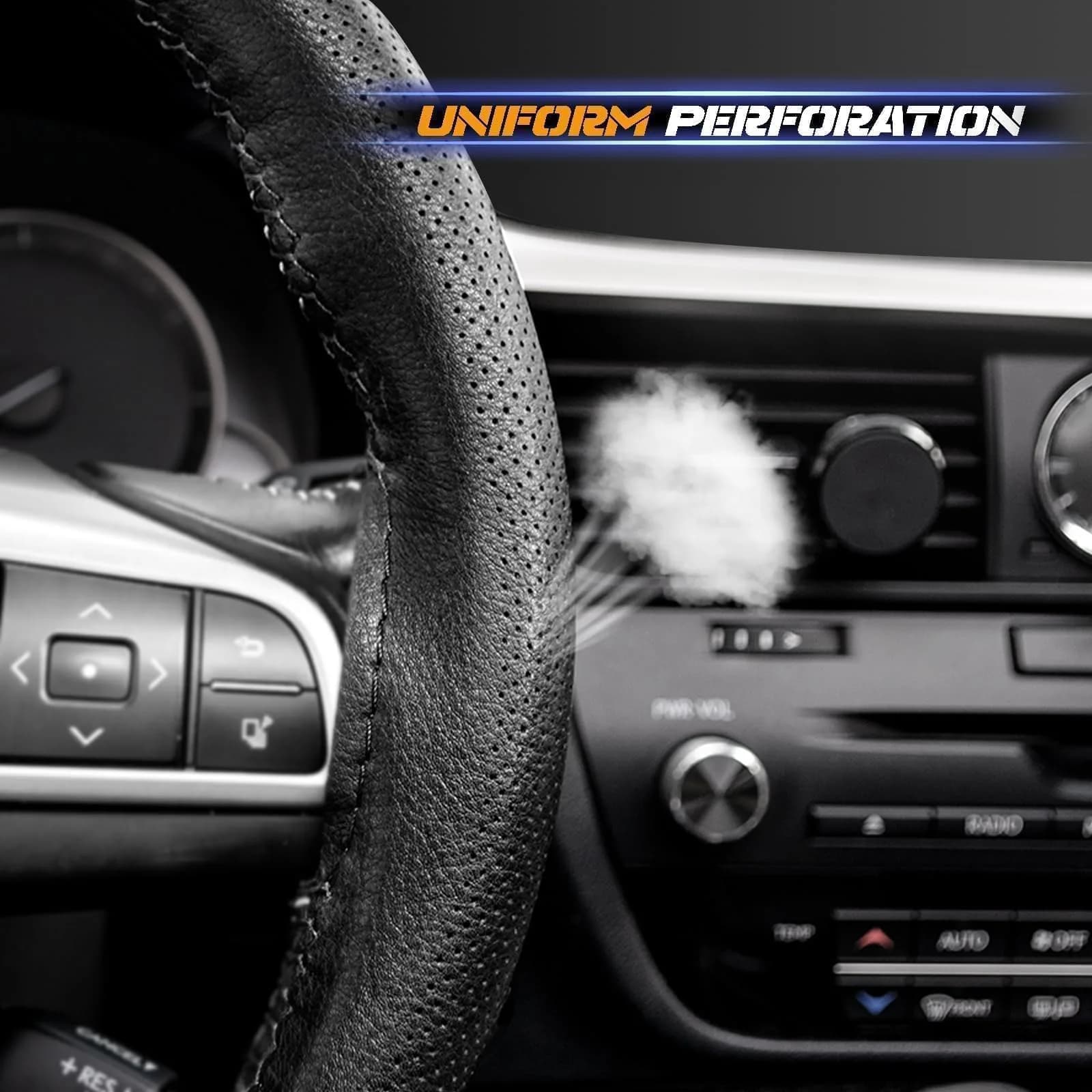 AUTOXBERT Genuine Leather Steering Wheel Cover 38cm (15 Inch) | Hand-Sewn Wrap for Enhanced Grip - view 2