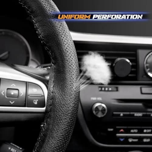 AUTOXBERT Genuine Leather Steering Wheel Cover 38cm (15 Inch) | Hand-Sewn Wrap for Enhanced Grip thumbnail 2
