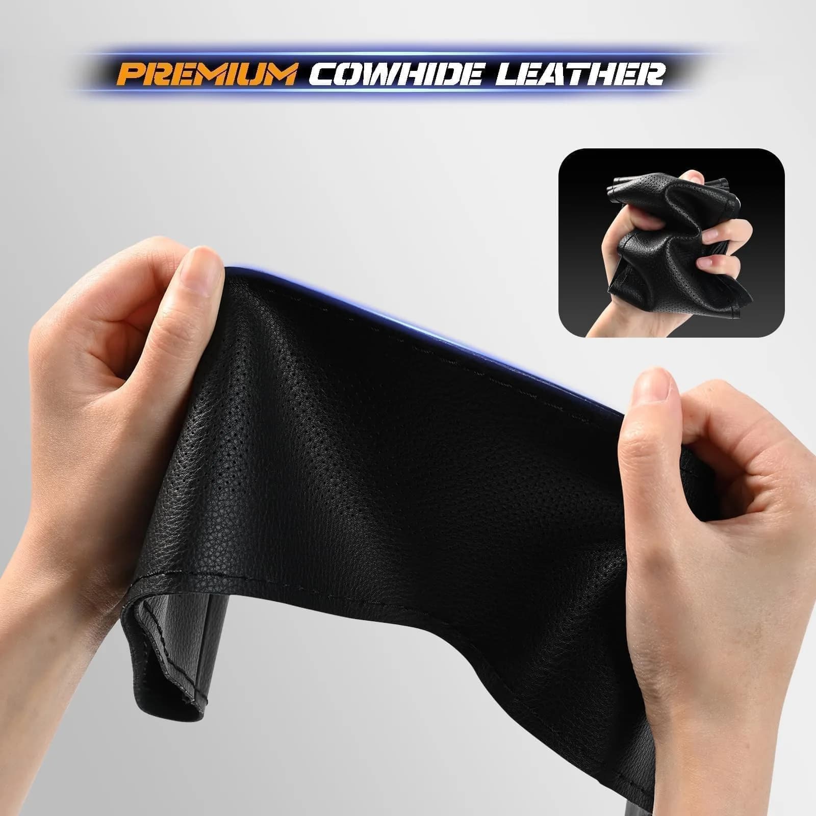 AUTOXBERT Genuine Leather Steering Wheel Cover 38cm (15 Inch) | Hand-Sewn Wrap for Enhanced Grip - view 4