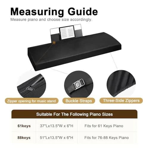 Explore Land Stretchy Leather Piano Keyboard Dust Cover (Black, 88 Keys) | Snug Fit & Elegant Design thumbnail 2
