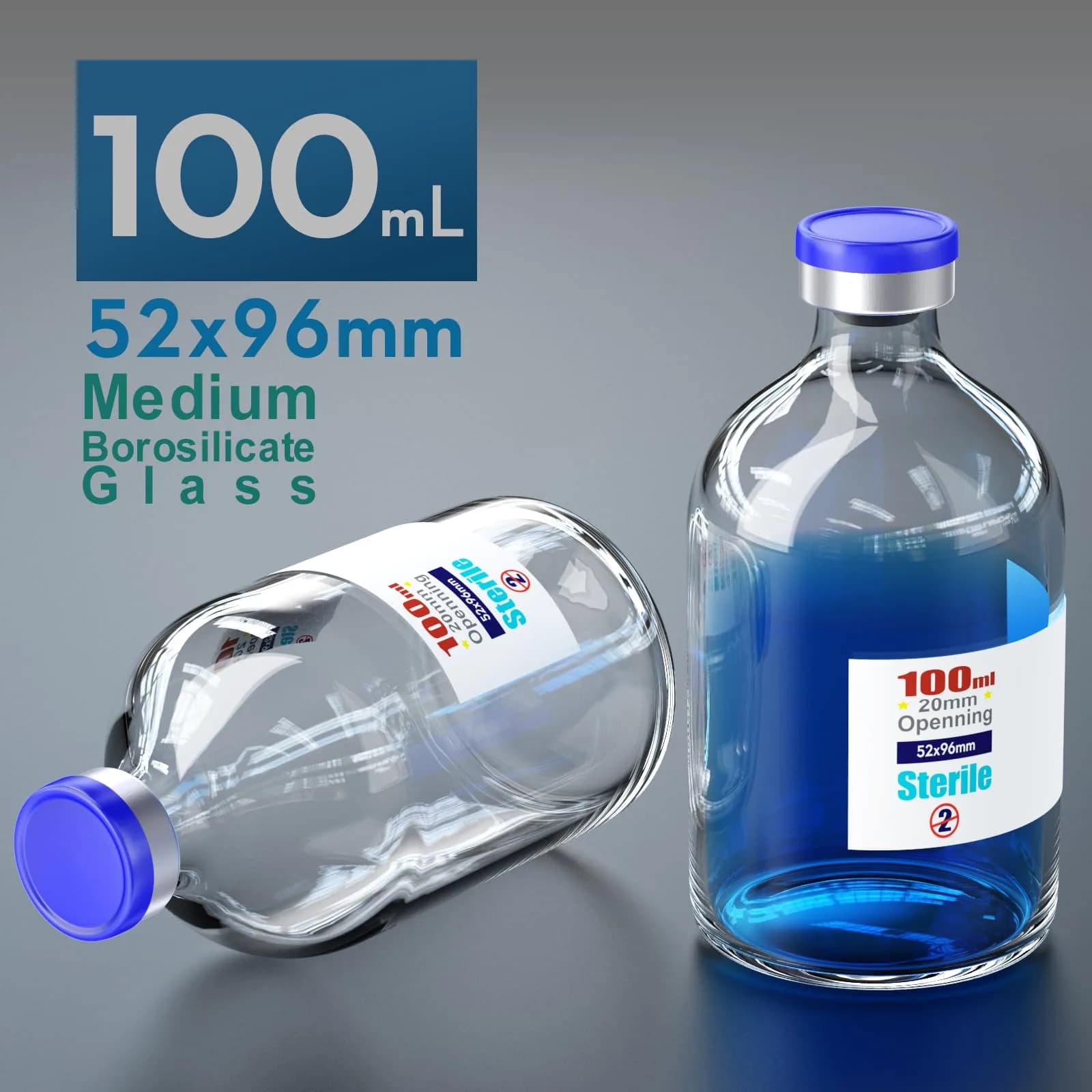 Ks-Tek Sterile Empty Vials with Self-Healing Injection Port 100ml (4-Pack) - view 2