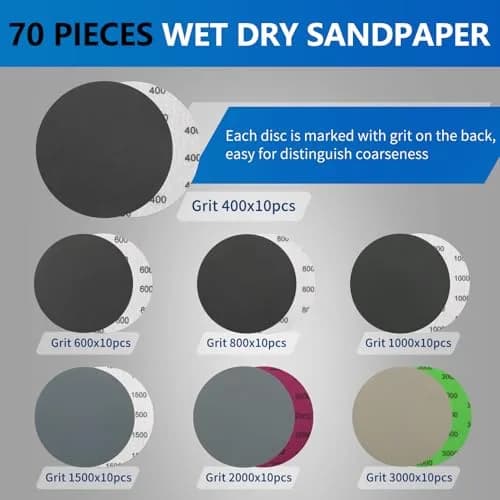 VIBRATITE 70PCS 5 Inch Hook & Loop Sanding Discs Assorted Grits (400-3000) | Silicon Carbide Wet Dry Sandpaper for Orbital Sanders thumbnail 2