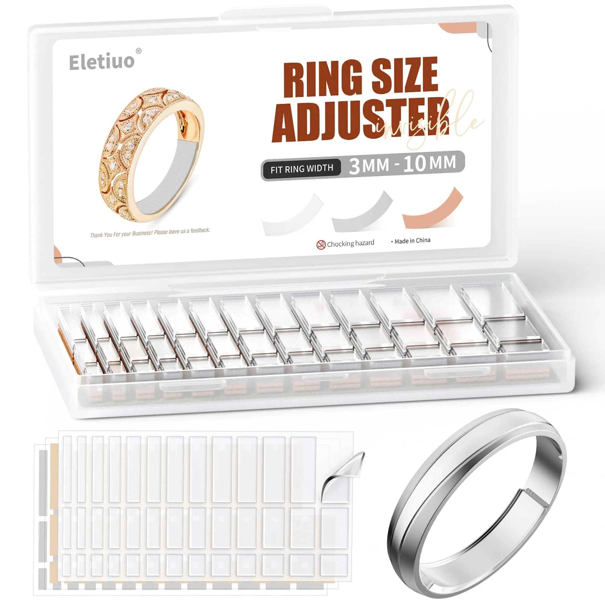 ELETIUO Ring Size Adjuster Invisible Reducer for Loose Rings, 234 Pcs | Fits 3-10mm Bands — Transparent, Gray, Skin color