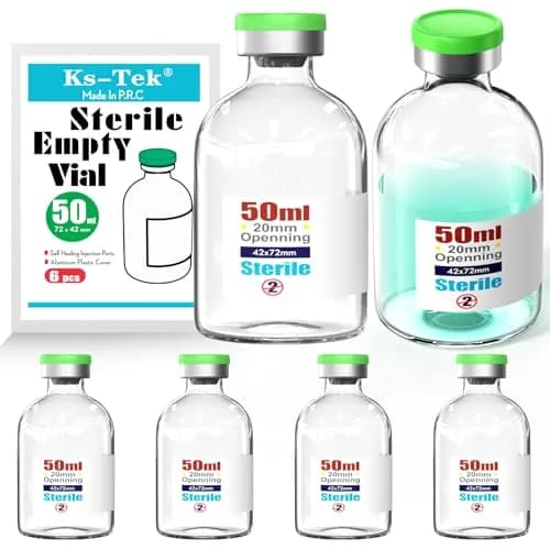 Ks-Tek Sterile Glass Vials 50ml (6-Pack) | Self-Healing Injection Port & Flip-Off Cap thumbnail 1