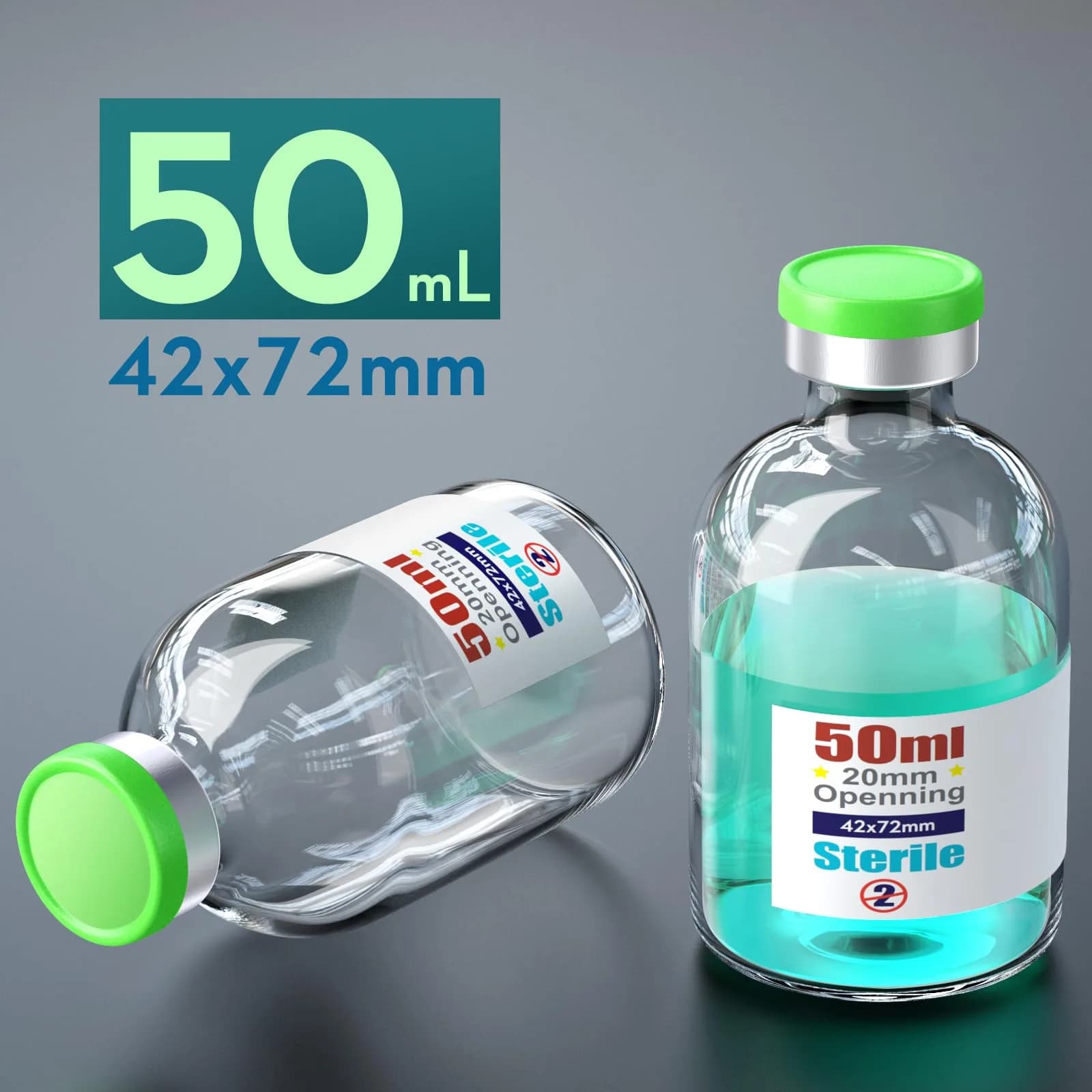 Ks-Tek Sterile Glass Vials 50ml (6-Pack) | Self-Healing Injection Port & Flip-Off Cap - view 2