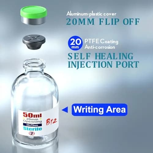 Ks-Tek Sterile Glass Vials 50ml (6-Pack) | Self-Healing Injection Port & Flip-Off Cap thumbnail 3