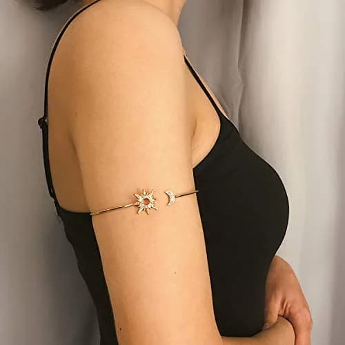 Caiyao Crystal Sun Moon Arm Bangles Adjustable Gold Cuff for Women | Wedding Costume Jewelry thumbnail 5