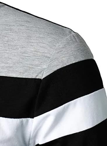 HOOD CREW Men’s Long Sleeve Polo Shirt Casual Slim Fit Contrast Color Patchwork Cotton Top Black XXL | Comfortable, breathable, stylish thumbnail 2