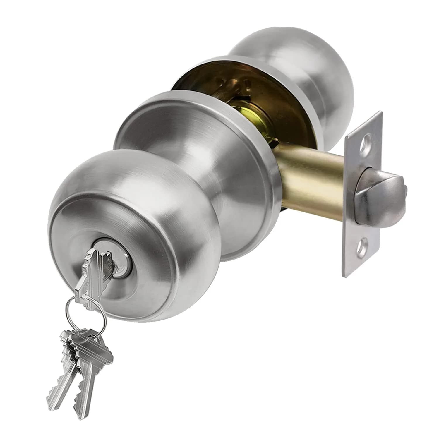 CML Hardware Keyed Entry Door Knob Set in Solid Stainless Steel | Exterior & Interior, Round Handle, 1 Pack