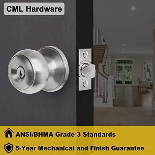 CML Hardware Keyed Entry Door Knob Set in Solid Stainless Steel | Exterior & Interior, Round Handle, 1 Pack thumbnail 8