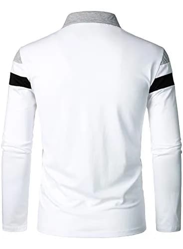 HOOD CREW Men’s Long Sleeve Polo Shirt Casual Slim Fit White | Cotton Comfort & Style thumbnail 3