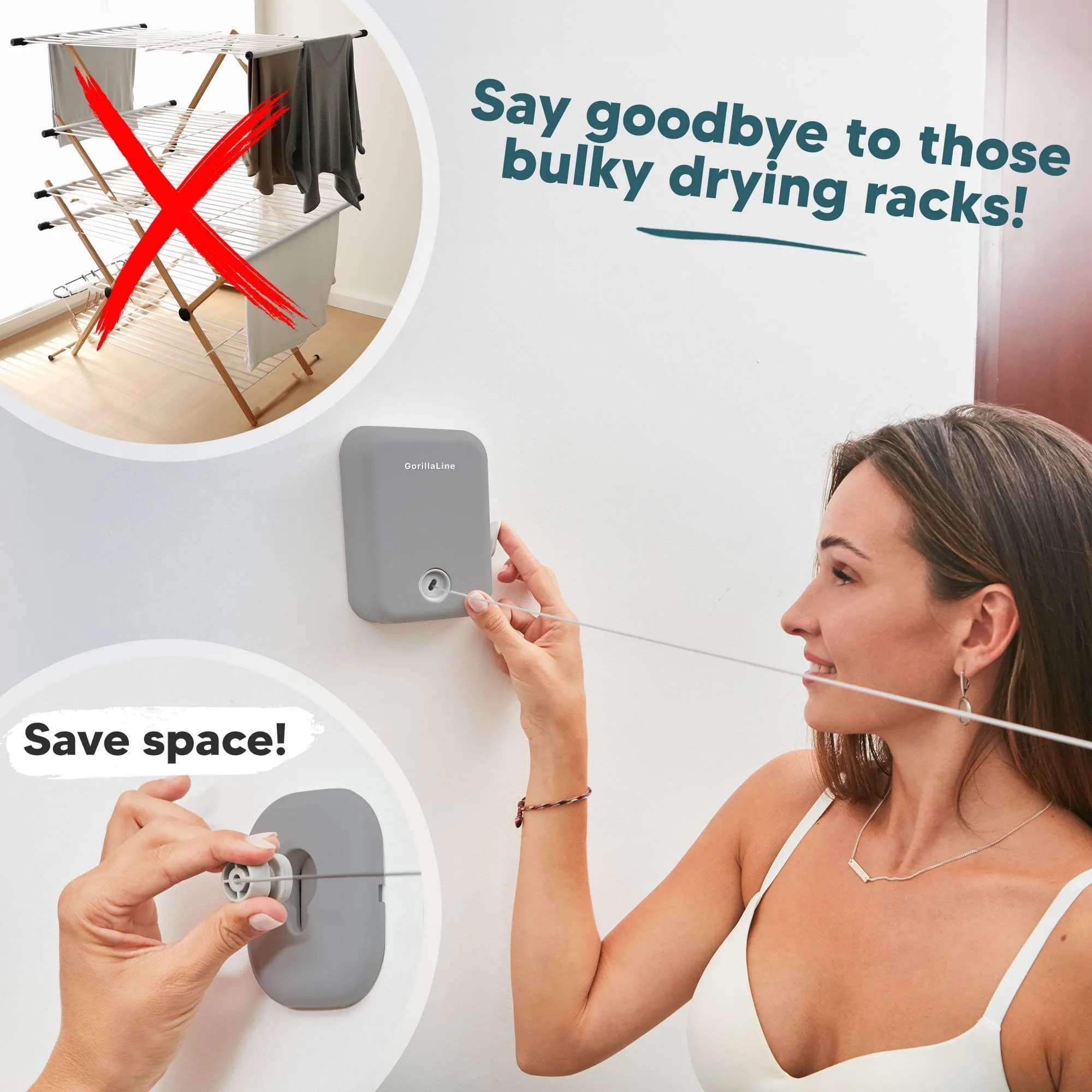 GorillaLine Retractable Clothesline 4.2 m (14.1 ft) | Heavy Duty Wall Mounted Drying Rack for Indoor & Outdoor Use - view 5