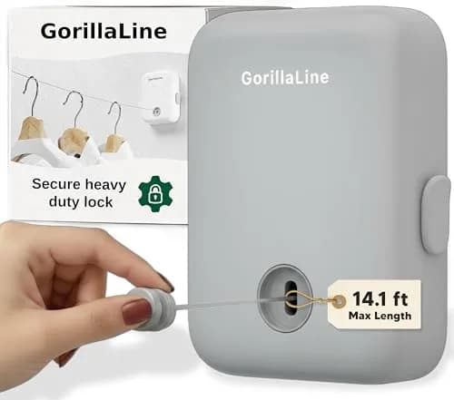 GorillaLine Retractable Clothesline 4.2 m (14.1 ft) | Heavy Duty Wall Mounted Drying Rack for Indoor & Outdoor Use thumbnail 1