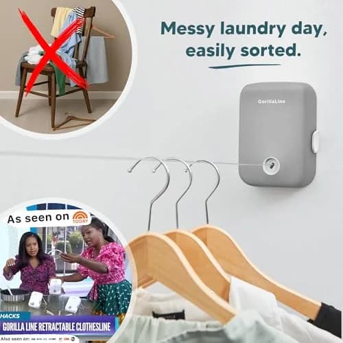 GorillaLine Retractable Clothesline 4.2 m (14.1 ft) | Heavy Duty Wall Mounted Drying Rack for Indoor & Outdoor Use thumbnail 2