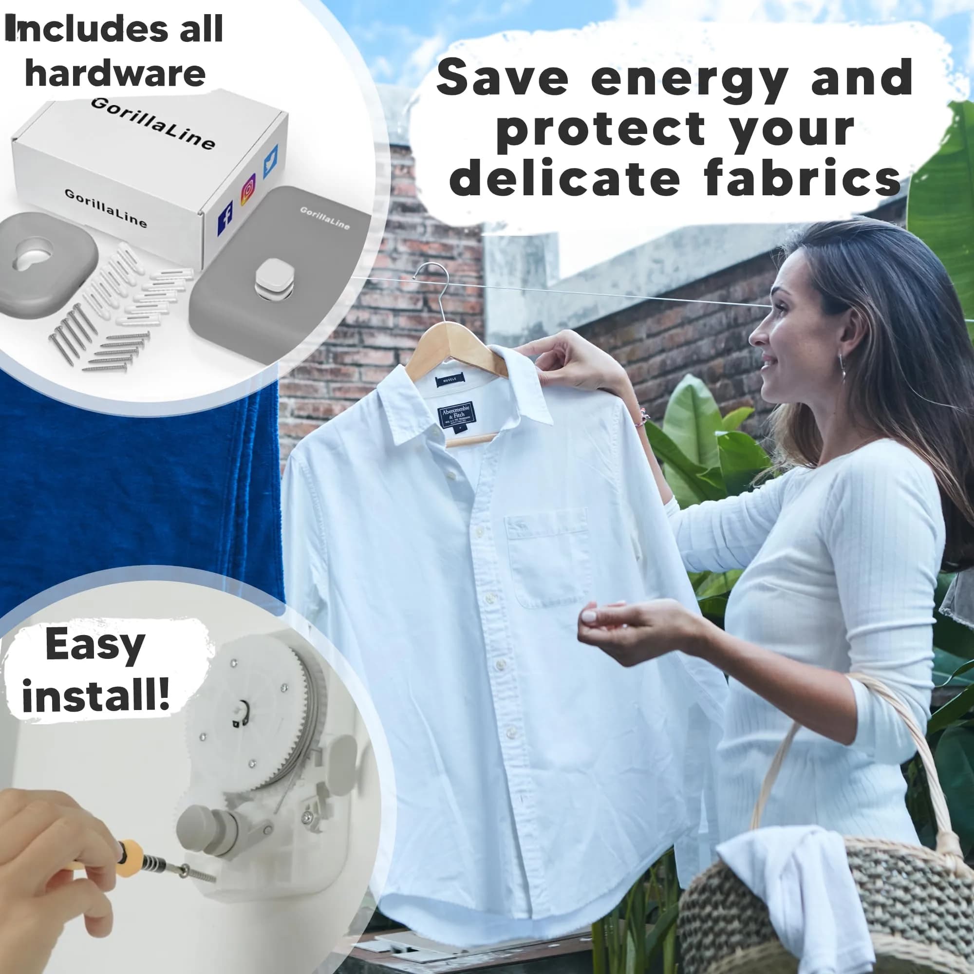 GorillaLine Retractable Clothesline 4.2 m (14.1 ft) | Heavy Duty Wall Mounted Drying Rack for Indoor & Outdoor Use - view 3