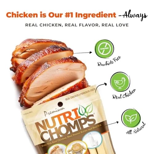 Nutri Chomps Rawhide Free Dog Chews, Chicken/PB/Milk, 15ct, 2pk | Digestible, Flavorful & Nutrient-Rich thumbnail 2