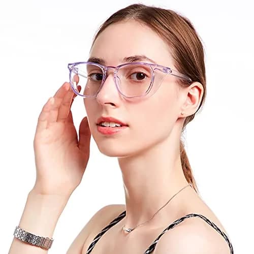 TOREGE Lightweight Anti-Fog Anti-Blue Light Safety Goggles for Women - Light Purple Blue & Clear Lens thumbnail 4
