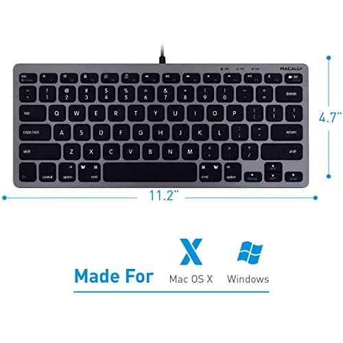 Macally Mini Wired Keyboard and Quiet Wired Mouse Combo, Space Grey | 78 Keys + 13 Apple Shortcuts thumbnail 2