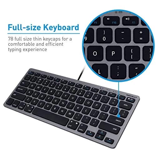 Macally Mini Wired Keyboard and Quiet Wired Mouse Combo, Space Grey | 78 Keys + 13 Apple Shortcuts thumbnail 3