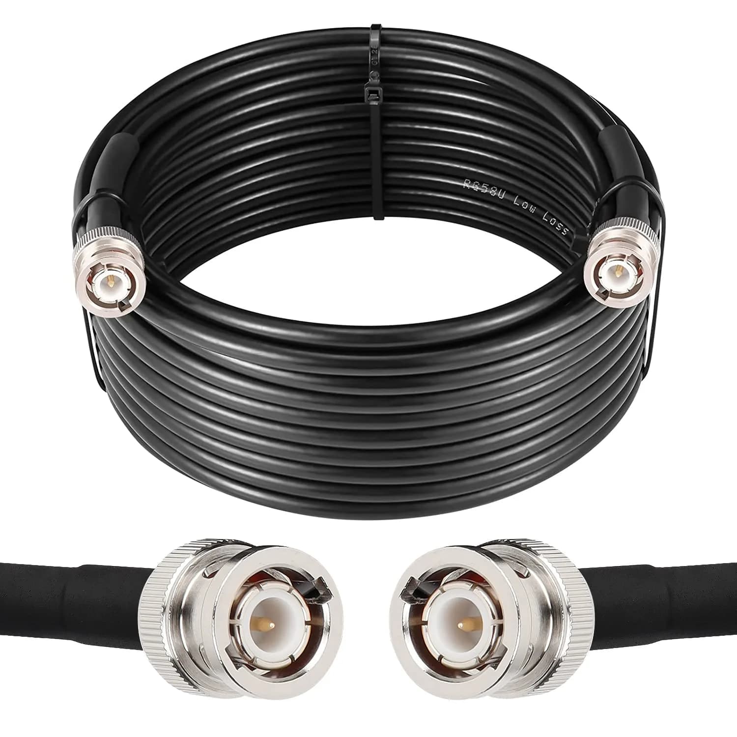 MOOKEERF RG58 BNC Cable 25ft (7.62m) Male to Male Coaxial Cable | Low Loss 50 Ohm for RF Radios & Antennas - main product image