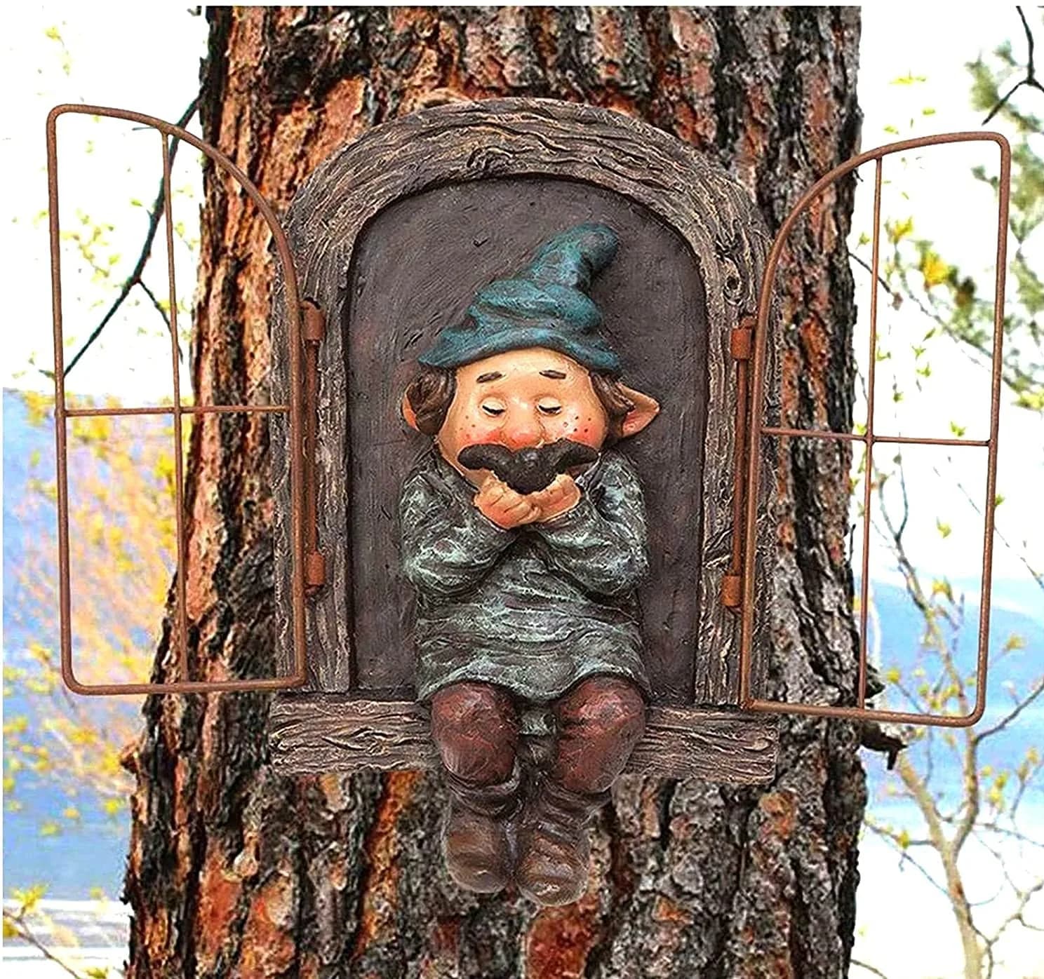 vomiceak Whimsical Fairy Garden Gnome Statue 15cm (5.9 Inch) | Resin Outdoor Decoration for Yard, Lawn, Porch — D