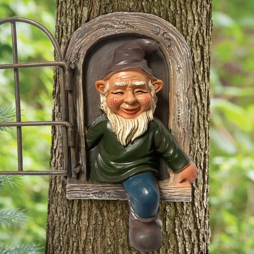 vomiceak Whimsical Fairy Garden Gnome Statue, Tree Faces Decor Outdoor 15cm (5.9 Inch) | Cute Resin Elf for Yard & Patio - main product image