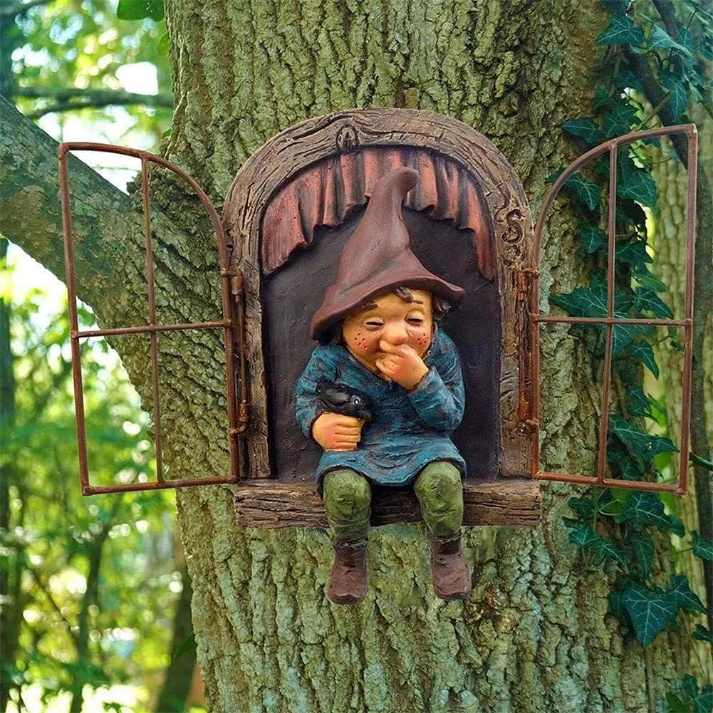 vomiceak Whimsical Fairy Garden Gnome Statue 15.5cm (6.1" | 270g) | Funny Outdoor Tree Decoration - main product image