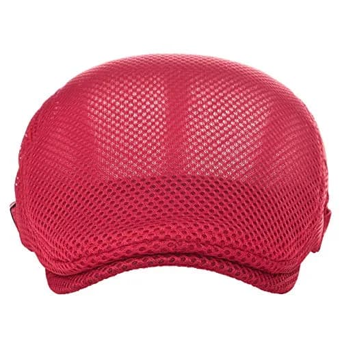VOBOOM Men's Red Breathable Mesh Summer Hat | Adjustable Newsboy Ivy Cabbie Flat Cap 57-60cm thumbnail 3