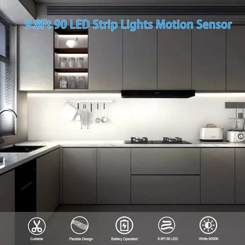 echosari STRING_LIGHT 9.8Ft 90 LED Motion Sensor Closet Strip Lights | Battery Operated for Stairs thumbnail 4