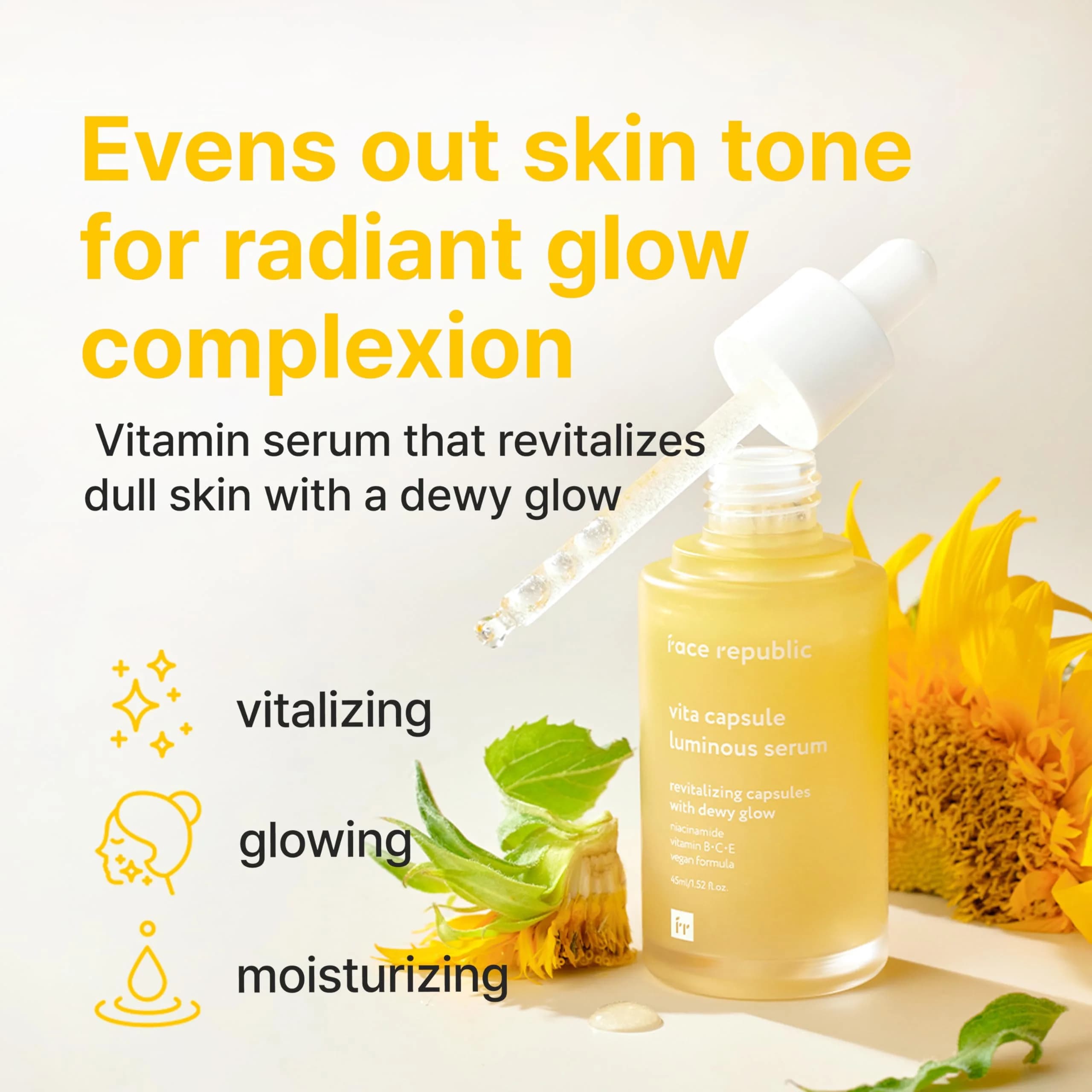 Face Republic Vita Capsule Luminous Serum 45ml (1.52 Fl Oz) | Vegan Korean Skin Care for Dull, Dry Skin with Niacinamide 5% - view 2
