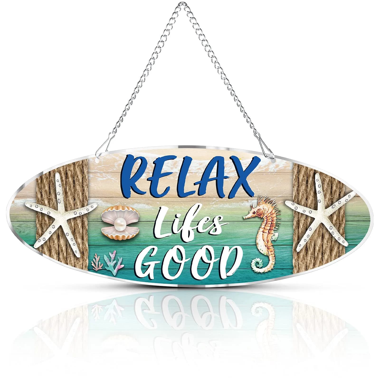 Hotop Metal Coastal Beach Wall Art Decor Good Vibes Only Sign 10 x 4 Inch | Vintage Style Beach Theme — Classic