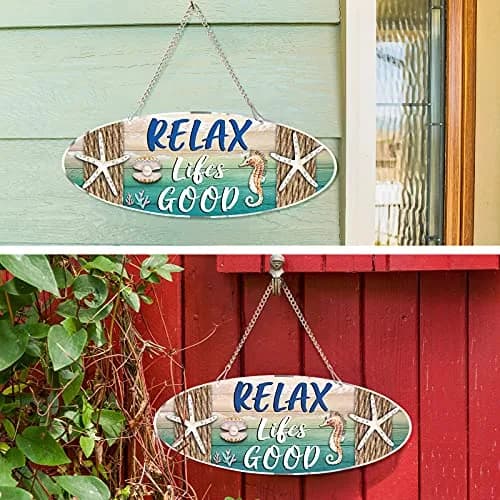 Hotop Metal Beach Wall Decor Sign Relax Lifes Good 30x10 cm (12x4 Inch) | Coastal Beach Theme for Home & Bathroom thumbnail 4