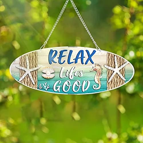 Hotop Metal Beach Wall Decor Sign Relax Lifes Good 30x10 cm (12x4 Inch) | Coastal Beach Theme for Home & Bathroom thumbnail 5