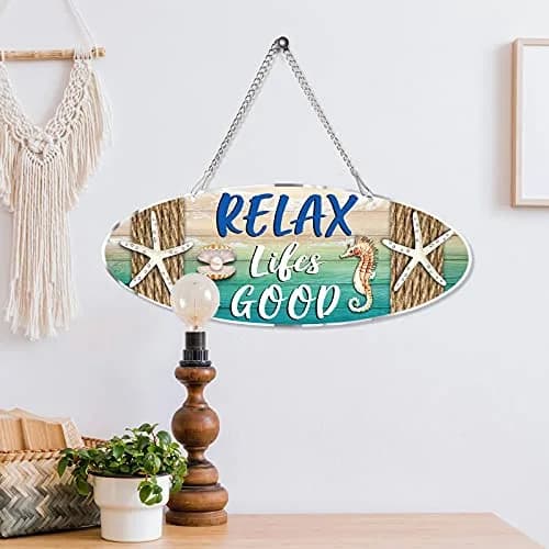 Hotop Metal Beach Wall Decor Sign Relax Lifes Good 30x10 cm (12x4 Inch) | Coastal Beach Theme for Home & Bathroom thumbnail 6