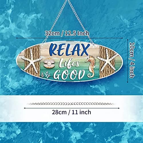 Hotop Metal Beach Wall Decor Sign Relax Lifes Good 30x10 cm (12x4 Inch) | Coastal Beach Theme for Home & Bathroom thumbnail 2