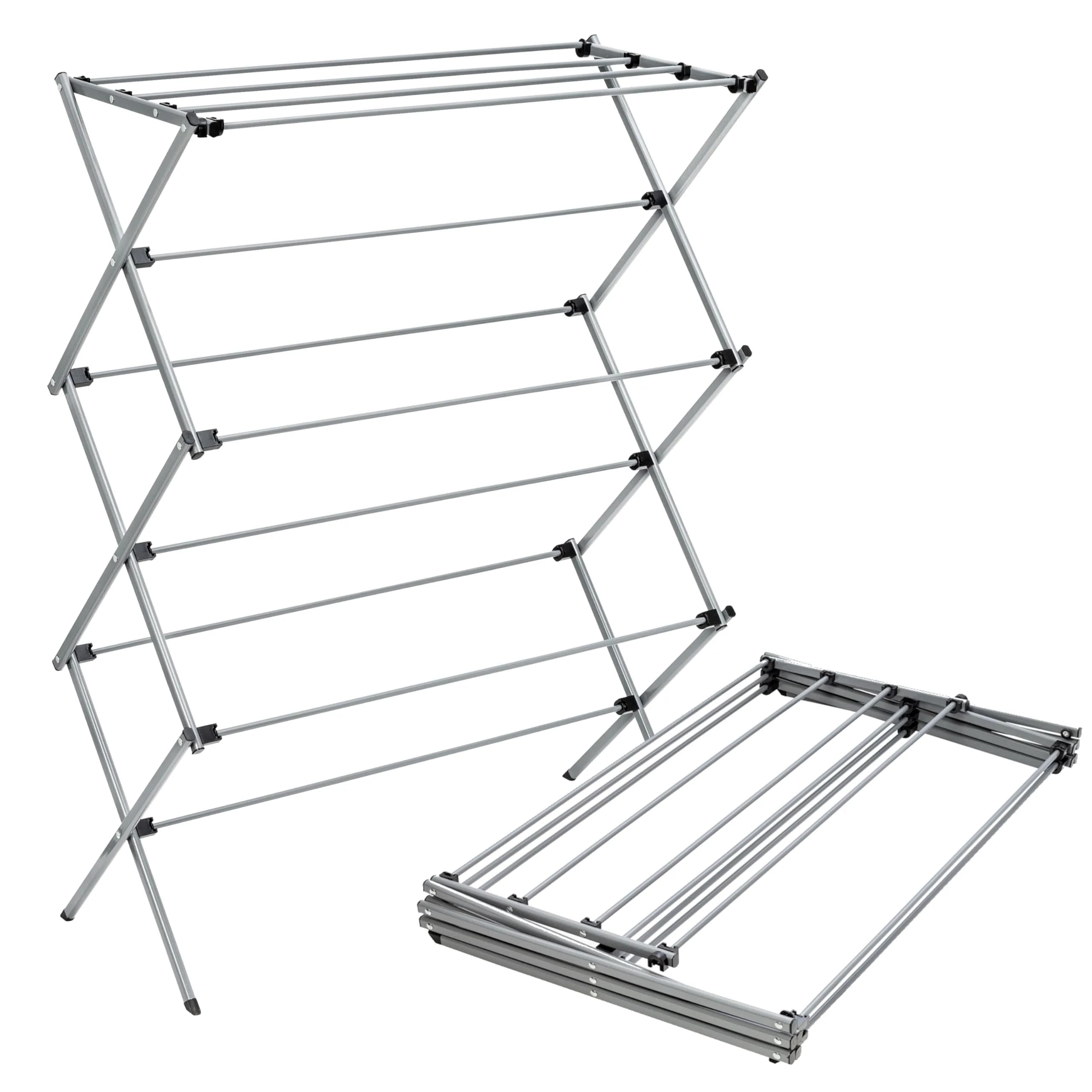 Honey-Can-Do Oversized Collapsible Clothes Drying Rack, 35" | Heavy-Duty Steel Support, Flat Storage, Indoor/Outdoor Use — Gray