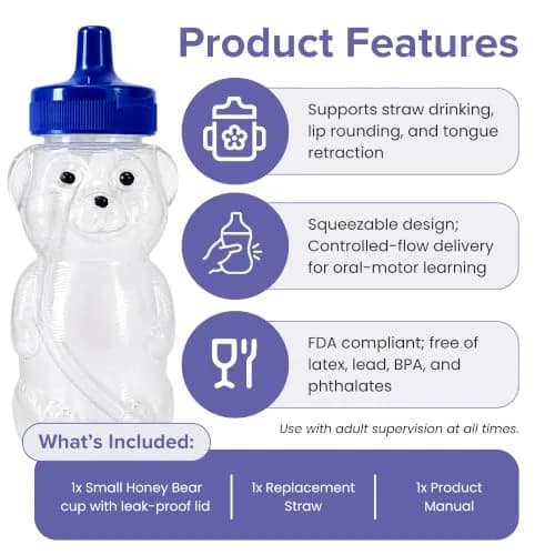 TalkTools Honey Bear Straw Cup with Handle 150ml (5 fl oz) | Speech Pathologist Approved for Early Straw Training thumbnail 3