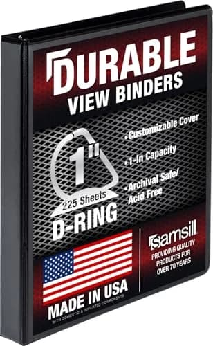 Samsill Durable 2.5cm (1 Inch) 3 Ring Binder, D Ring Binder, Black (1 Pack) | Recycled Chipboard Construction - view 2