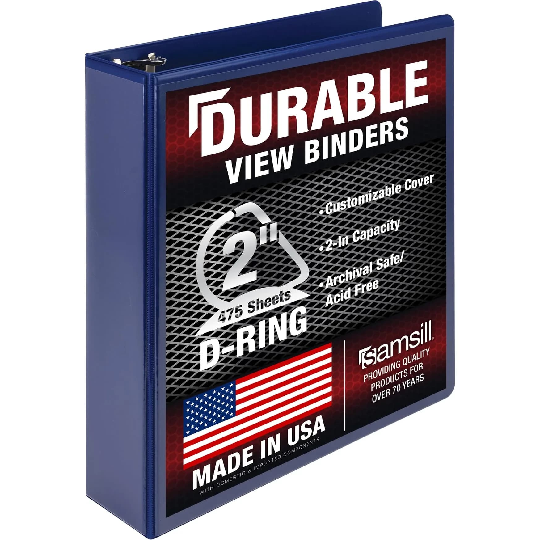 Samsill Durable 2 Inch 3 Ring Binder, D Ring Binder, 100% Recycled Chipboard, Blue | Holds 480 Pages - main product image