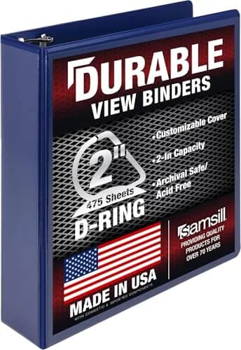 Samsill Durable 2 Inch 3 Ring Binder, D Ring Binder, 100% Recycled Chipboard, Blue | Holds 480 Pages thumbnail 1