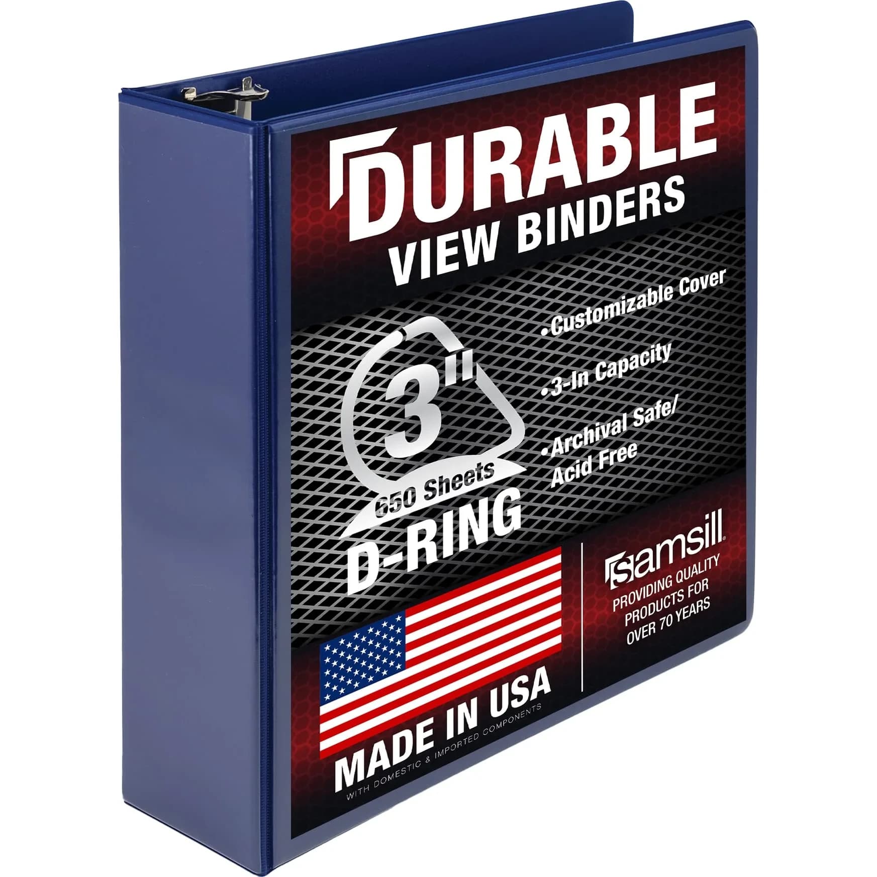 Samsill Durable 3 inch D-Ring Binder, Blue | Holds 600 Sheets, 100% Recycled Chipboard - main product image