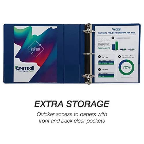 Samsill Durable 3 inch D-Ring Binder, Blue | Holds 600 Sheets, 100% Recycled Chipboard thumbnail 4