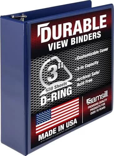 Samsill Durable 3 inch D-Ring Binder, Blue | Holds 600 Sheets, 100% Recycled Chipboard thumbnail 1