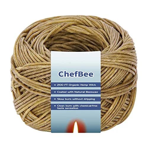 CHEFBEE Organic Hemp Wick with Natural Beeswax Coating 200ft (60.96m) | Slow Burn, Less Ash thumbnail 1