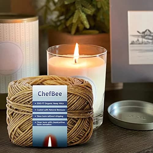 CHEFBEE Organic Hemp Wick with Natural Beeswax Coating 200ft (60.96m) | Slow Burn, Less Ash thumbnail 7
